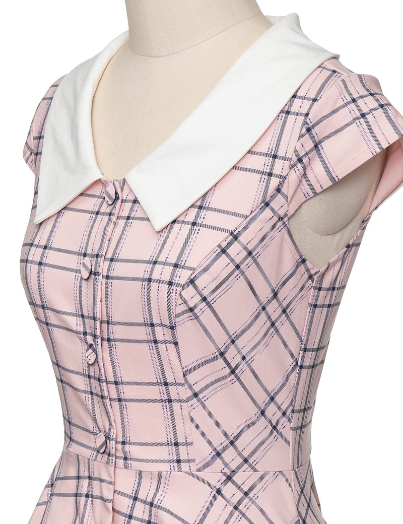 1940s 50s  Peter Pan Collar Plaid  Shirtwaist Vintage Swing Dress With Pockets - Gowntownvintage