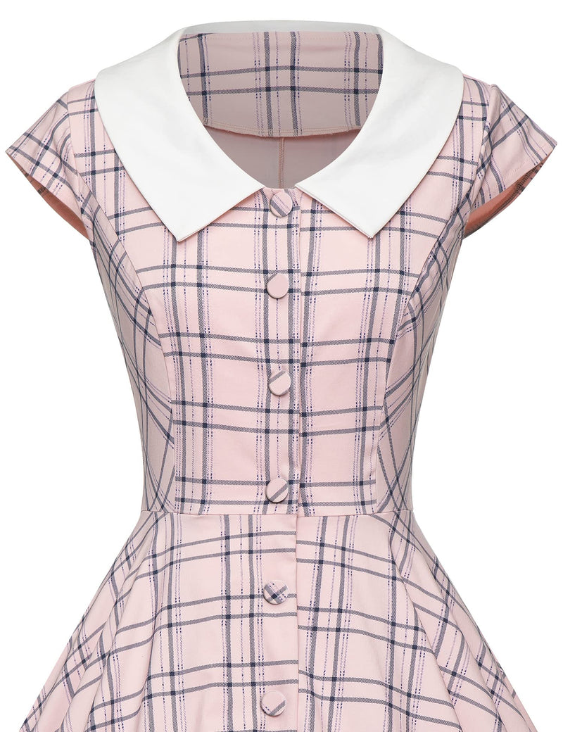 1940s 50s  Peter Pan Collar Plaid  Shirtwaist Vintage Swing Dress With Pockets - Gowntownvintage