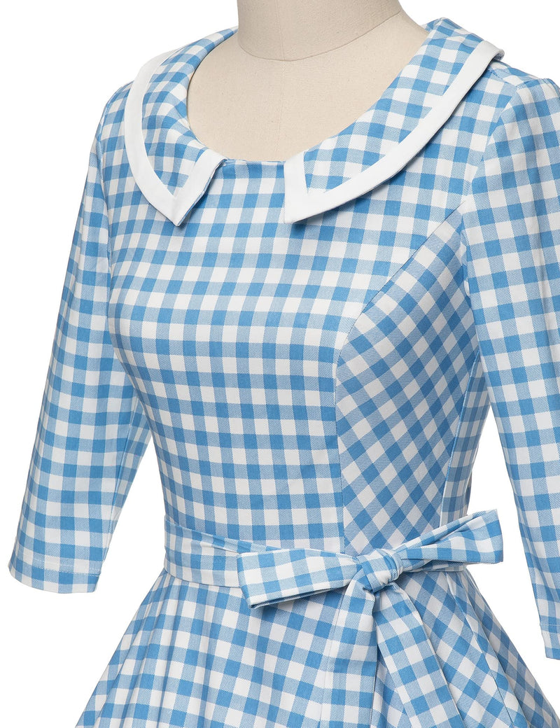 50s Women`s  Darkblue Polka Dot Peter Pan Collar Party Dress With Pockets - Gowntownvintage