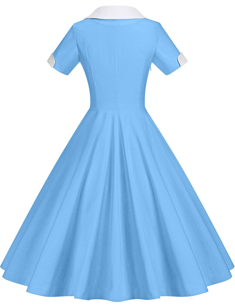 Women`s 1950s Lightblue Vneckline Vintage Shirt Waist Party Dress - Gowntownvintage