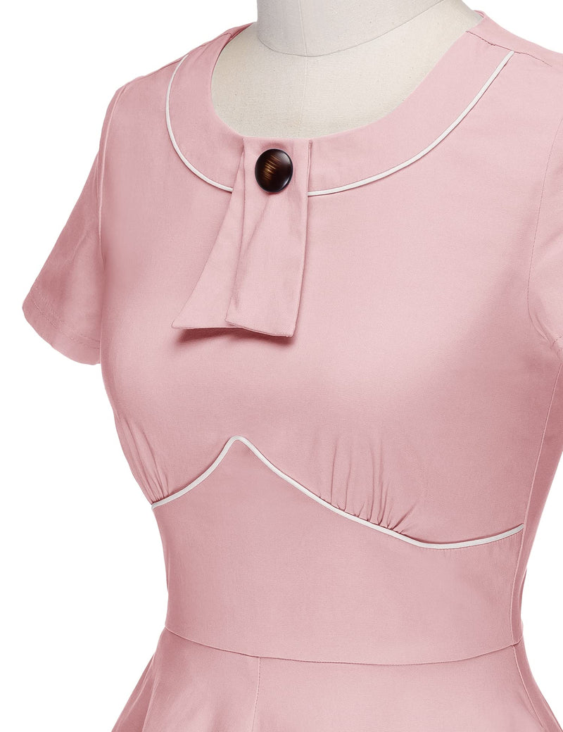 Women`s 50s Pink Inserted V waistline Vintage Party Dress With Pockets