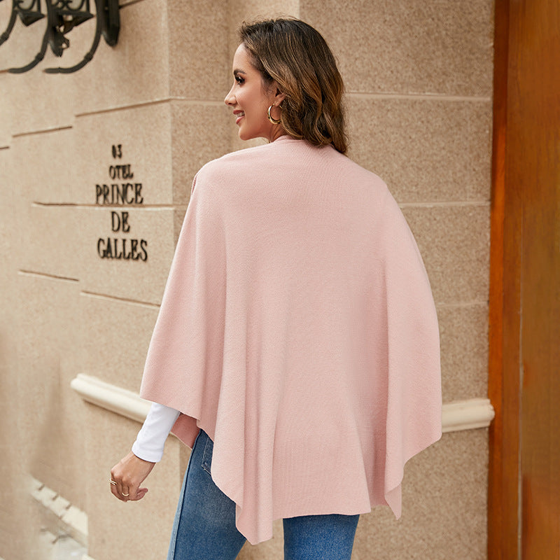 Womens  Elegant Pink Shawl Wraps Soft Open Front Poncho Sweater for Spring Fall Winter