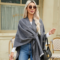 Elegant Black Shawl Wraps Soft Open Front Poncho Sweater for Spring&Fall Winter