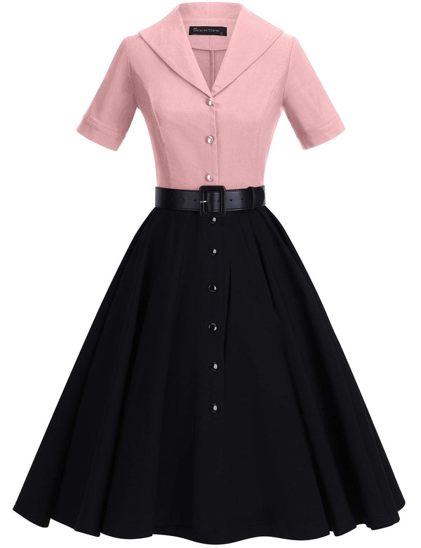 Follure Summer Dresses Women's 1950S Retro Dress Short Sleeve Vintage Swing  Dress