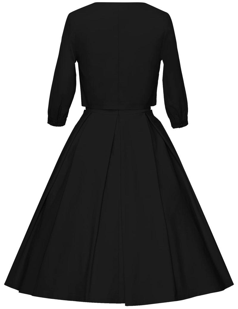 Women`s 1950s Black Audrey Hepburn Style Tea Dress With Jacket - Gowntownvintage