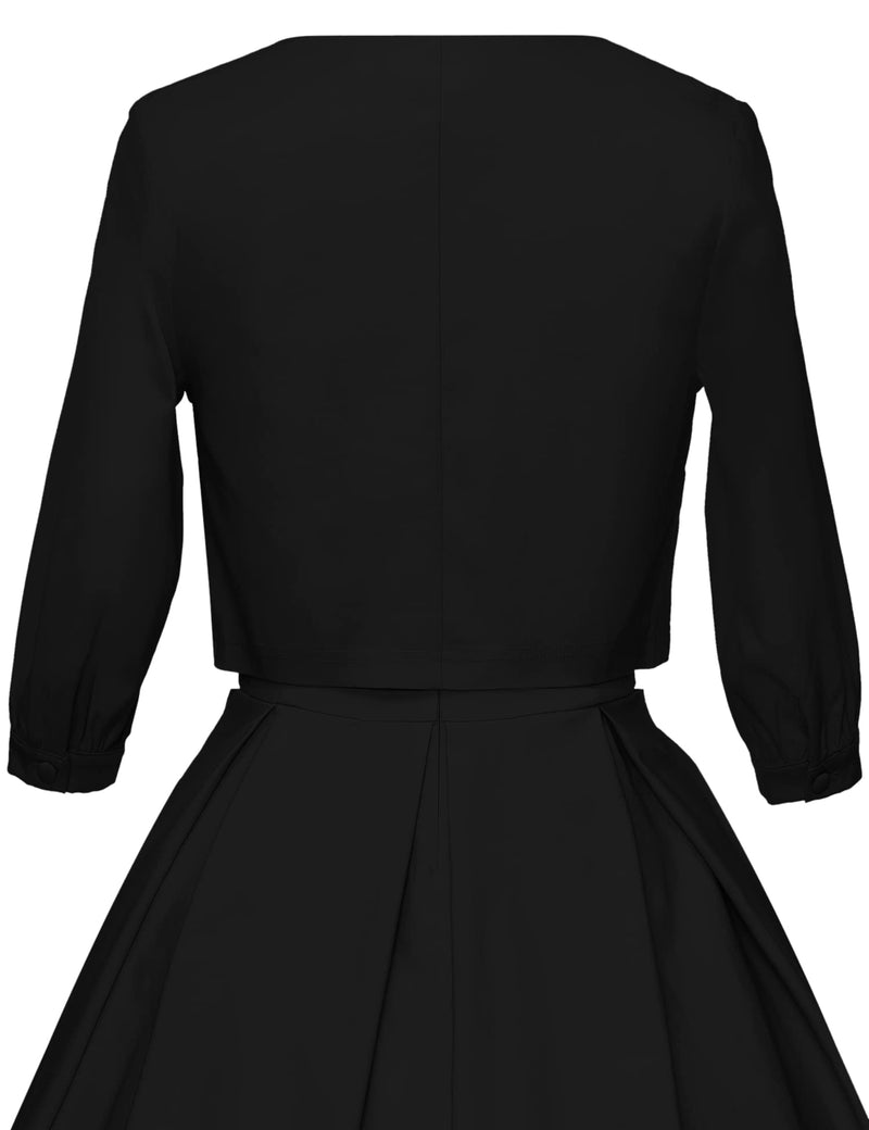 Women`s 1950s Black Audrey Hepburn Style Tea Dress With Jacket - Gowntownvintage