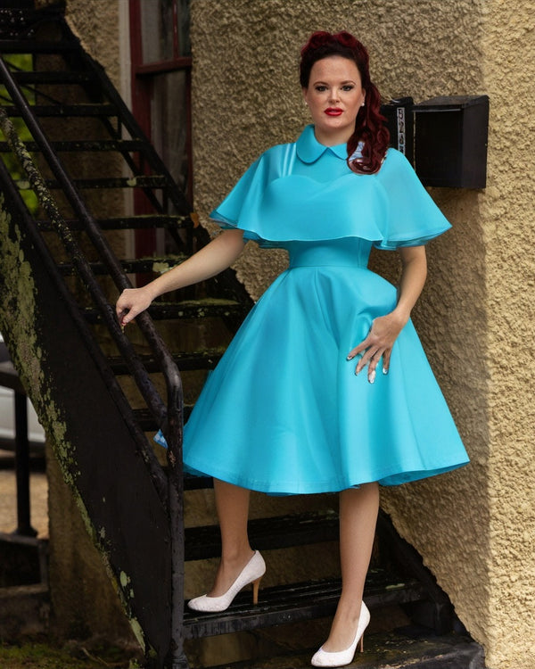 Women`s 1950s  Skyblue Sweetheart Neckline Party Dress With Chiffon Cloak